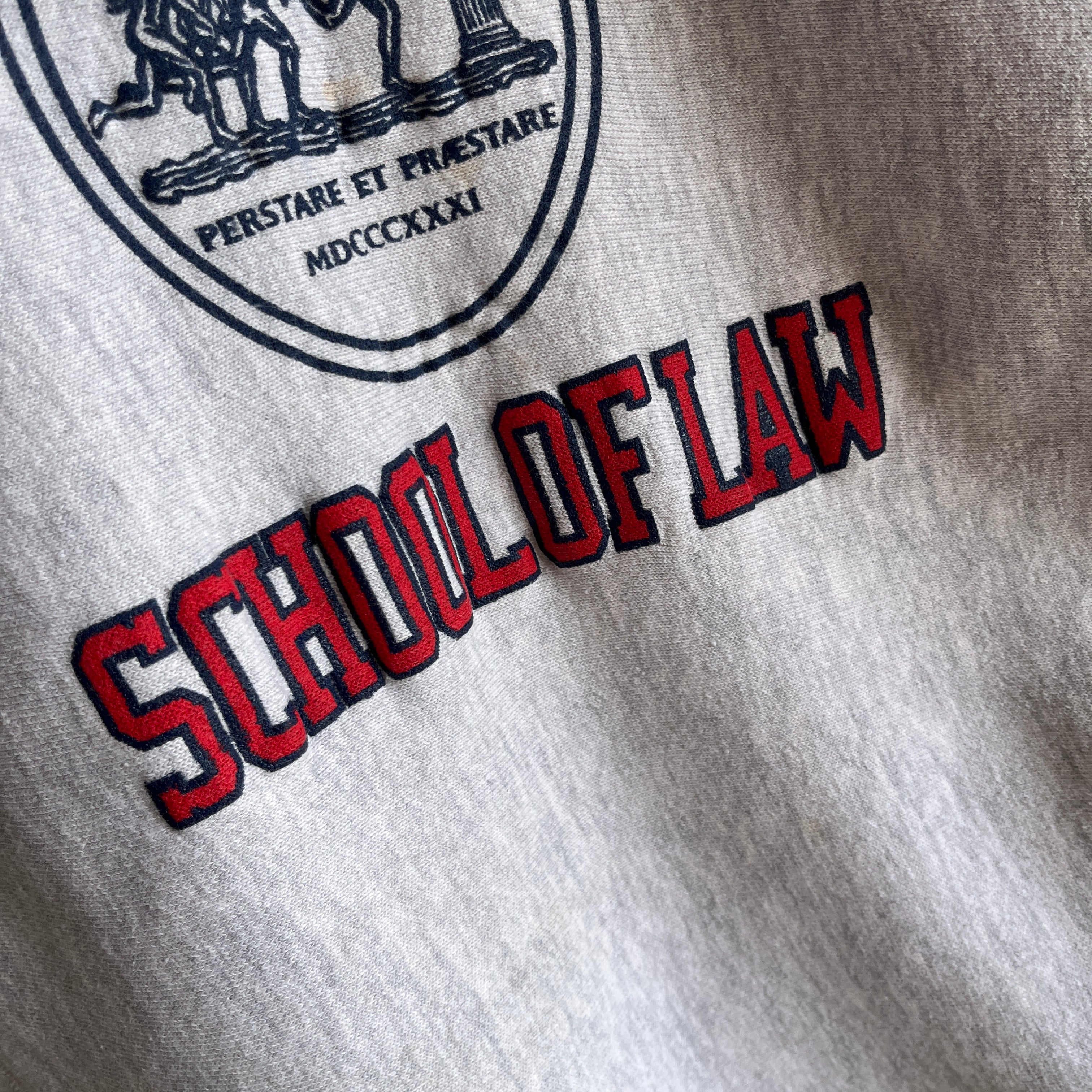 1980s Super Soft NYU Law School Reverse Weave 1/2 Sleeve Sweatshirt - WOW