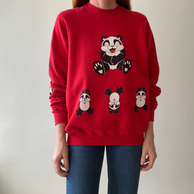 1990s Panda Sweatshirt - Front, Back and Sleeves! Pandas Everywhere!