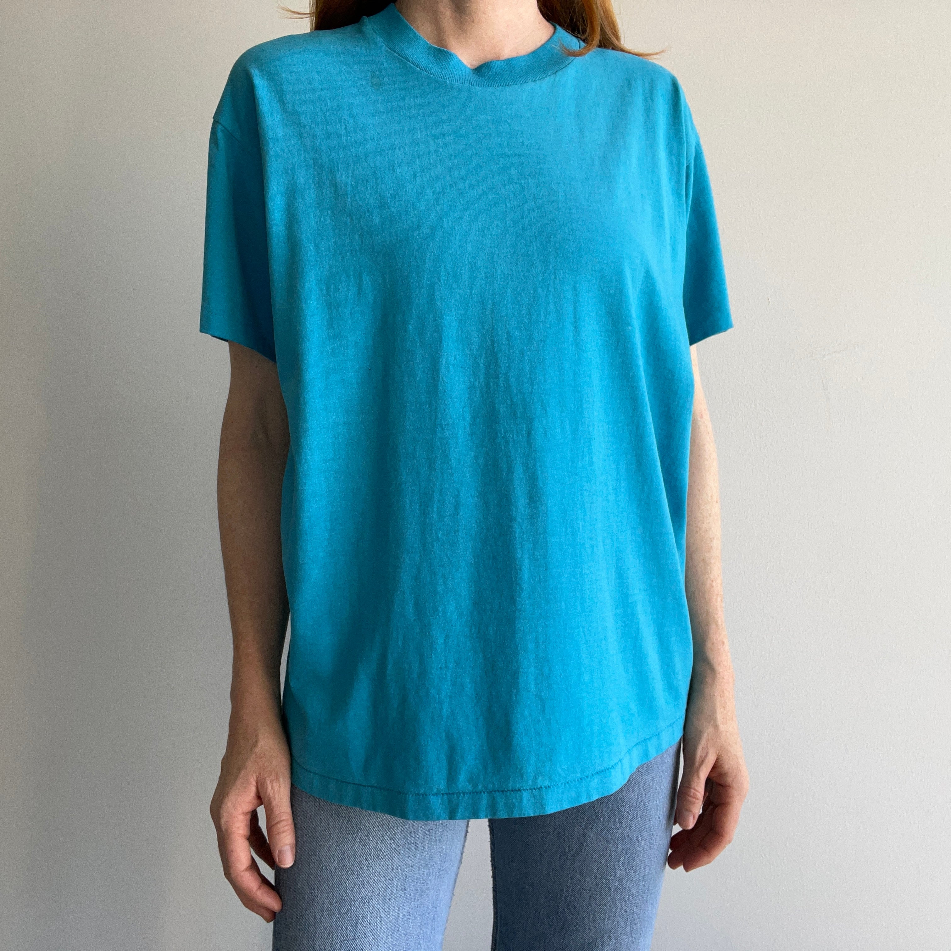 1980s 50/50 Turquoise Single Stitch T-Shirt