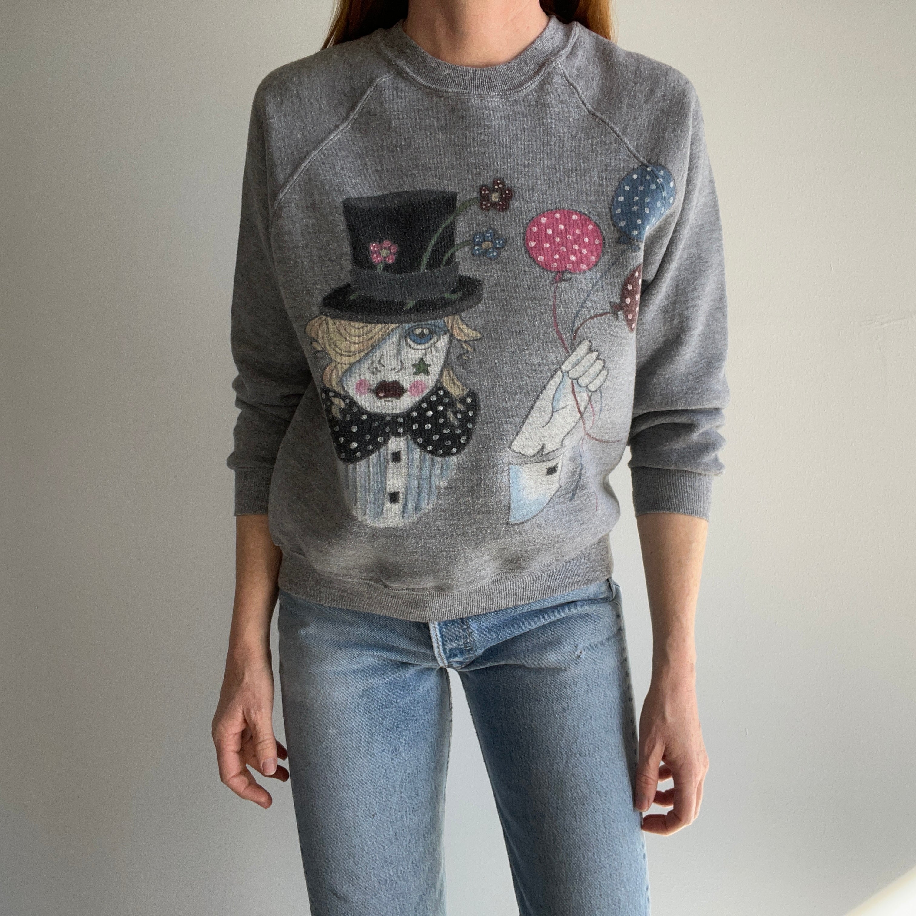 1970/80s DIY Creepy/Friendly Clown Sweatshirt on a Sportswear