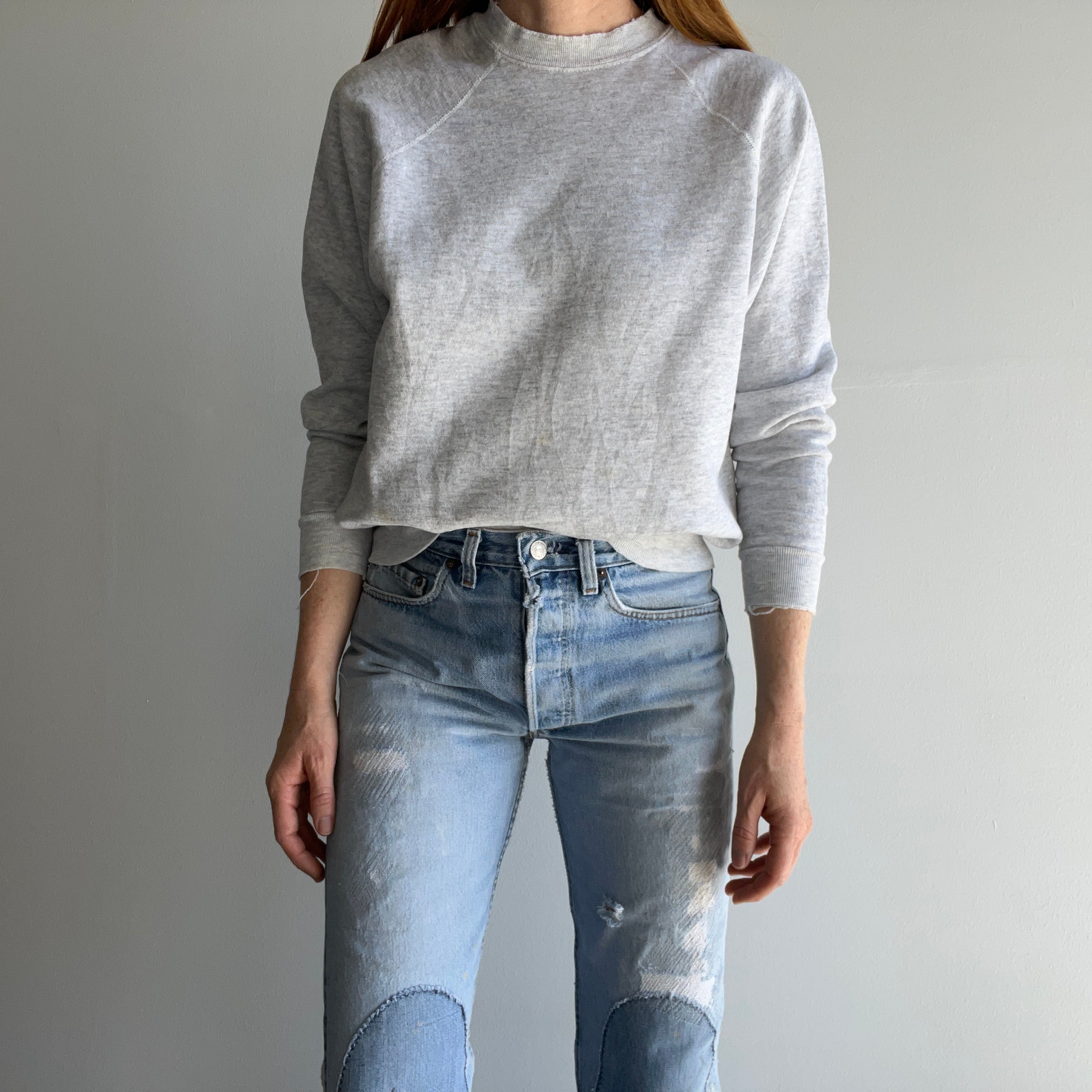 1980s Blank Gray Raglan Sweatshirt - !!!