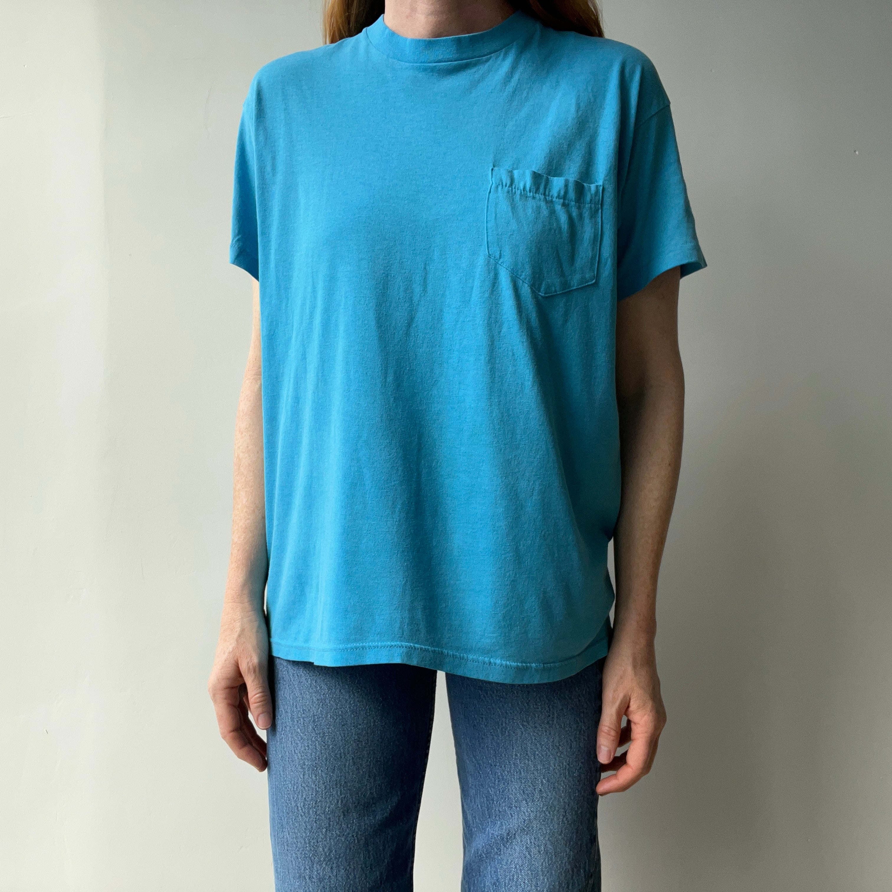 1980s Triangle Pocket Dream Boat Turquoise (Faded) T-Shirt