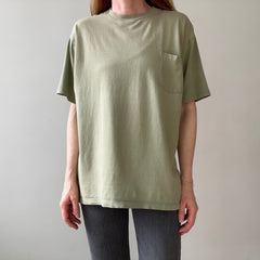 1990s Blank Faded Sage Green Pocket T Shirt
