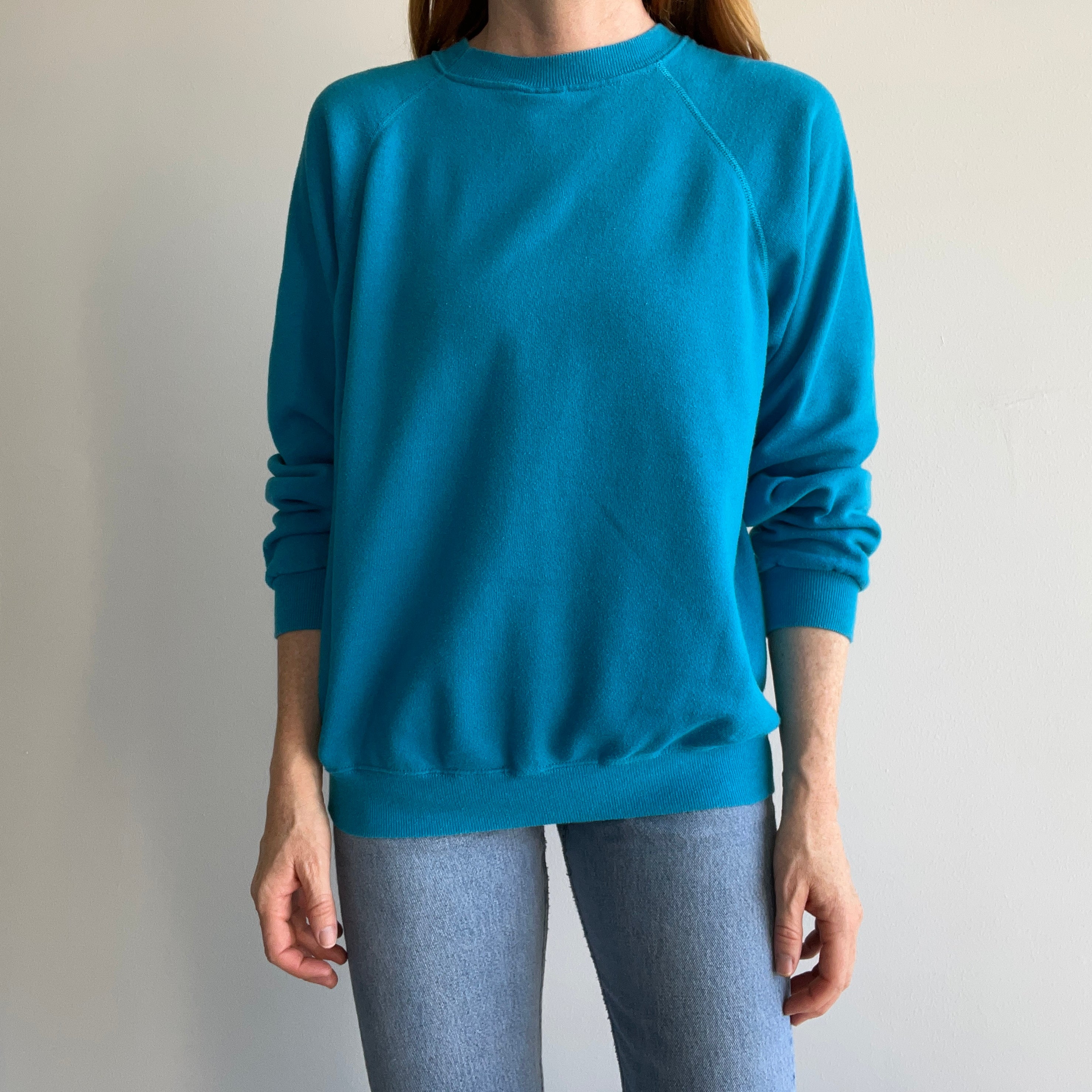 1980s Turquoise Raglan Sweatshirt of the Best Sort