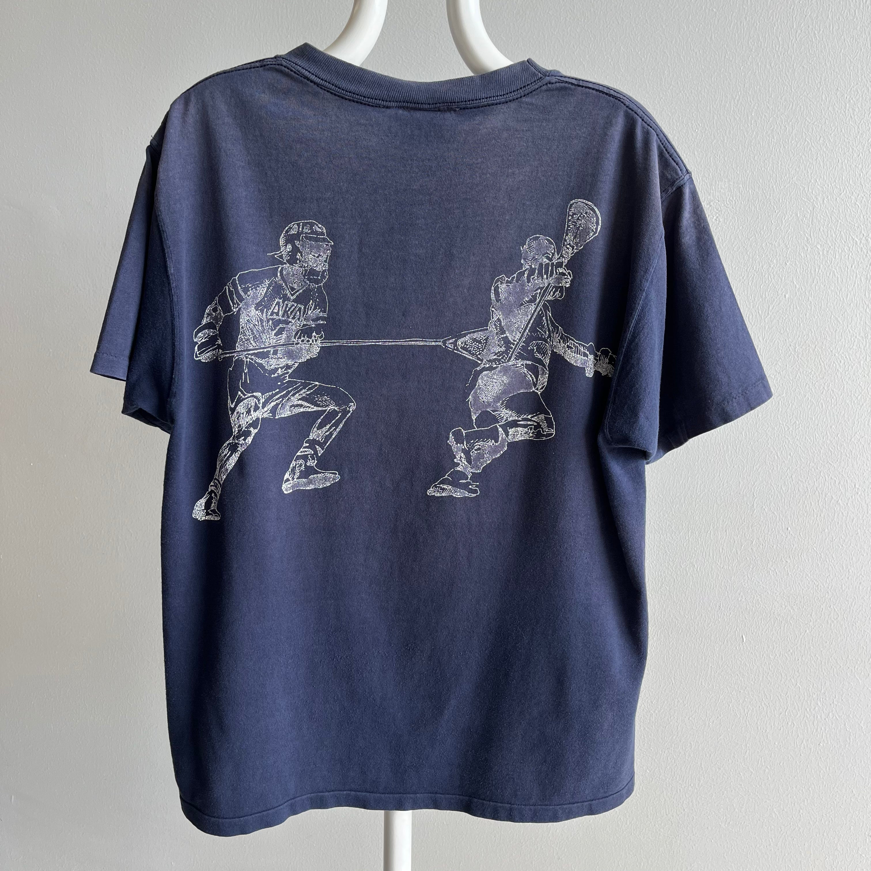 1990s Cotton Sun Faded Alpha Kappa Alpha Lacrosse Front and Back T-Shirt