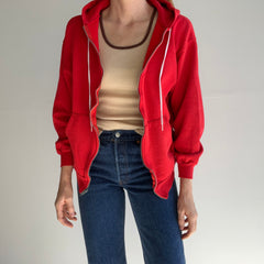 1980s Blank Lipstick Red Zip Up Hoodie - Swoooon