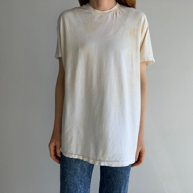 1980s Silky Soft Super Age Stained Blank Formerly White "Chai Tea" Crew Neck T-Shirt