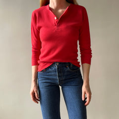 1970/80s Blank Red Waffle Henley Long Johns Shirt