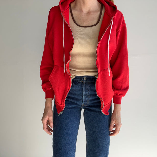 1980s Blank Lipstick Red Zip Up Hoodie - Swoooon