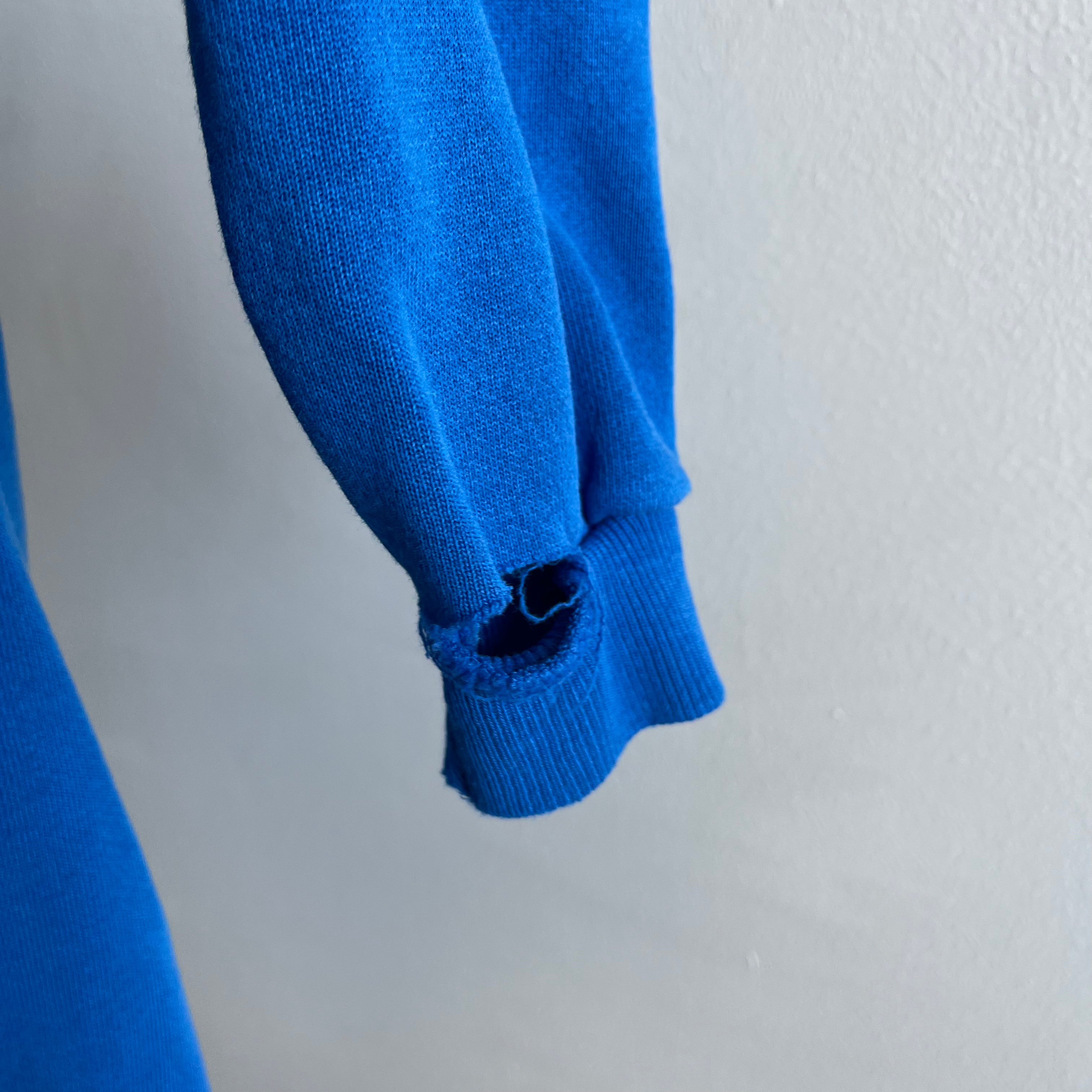 1980s Blank Blue Bleach Stained Sweatshirt by Hanes