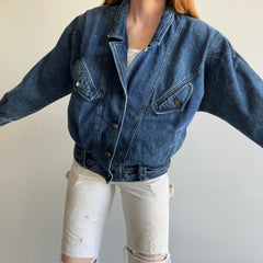 1980s Soft Denim Bomber with Shoulder Pads and Rad Detailing