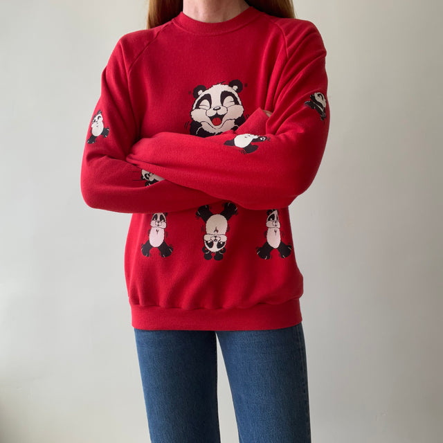 1990s Panda Sweatshirt - Front, Back and Sleeves! Pandas Everywhere!