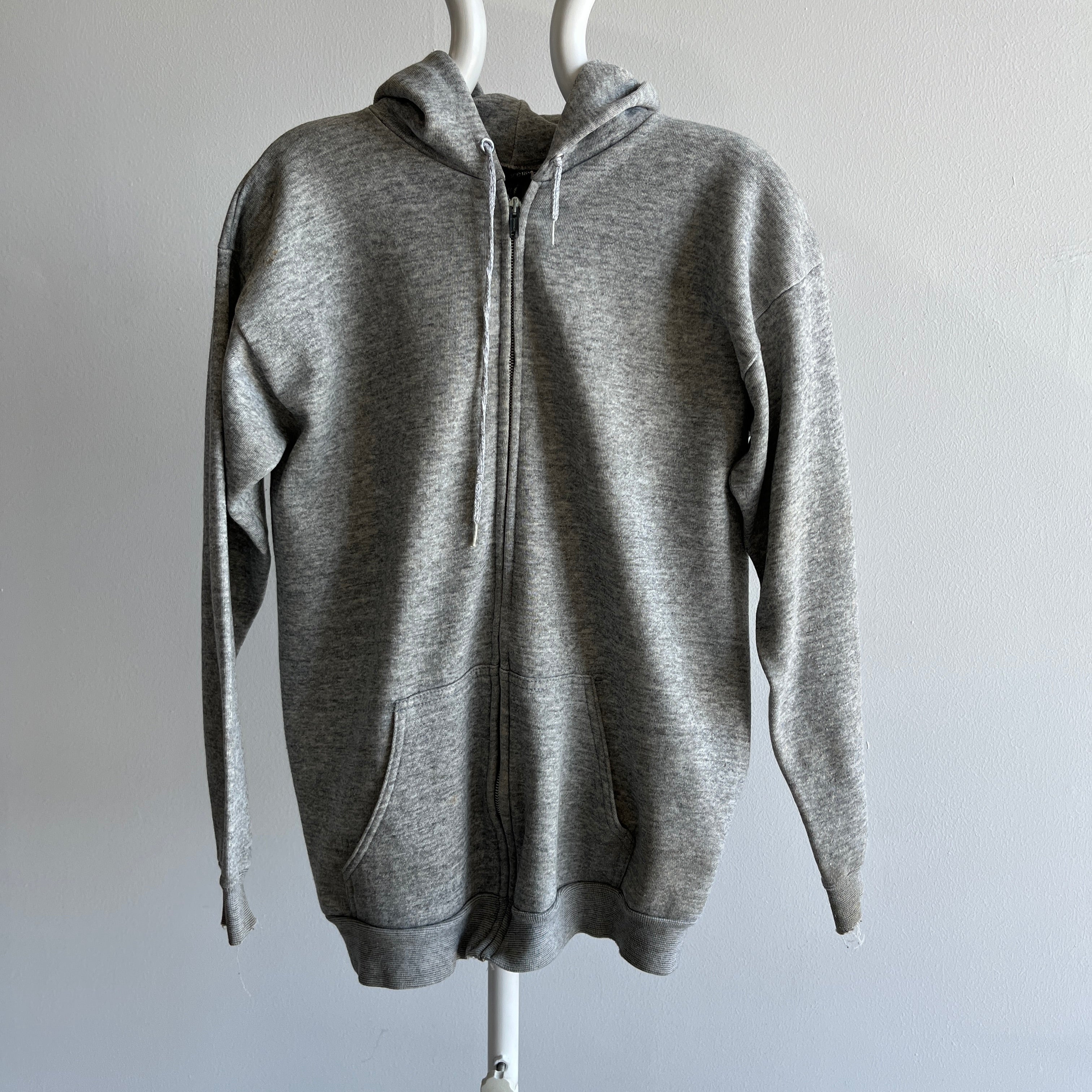 1980s Nicely Stained Gray Zip Up Hoodie