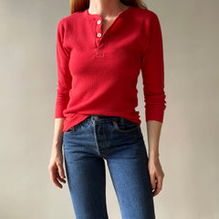 1970/80s Blank Red Waffle Henley Long Johns Shirt