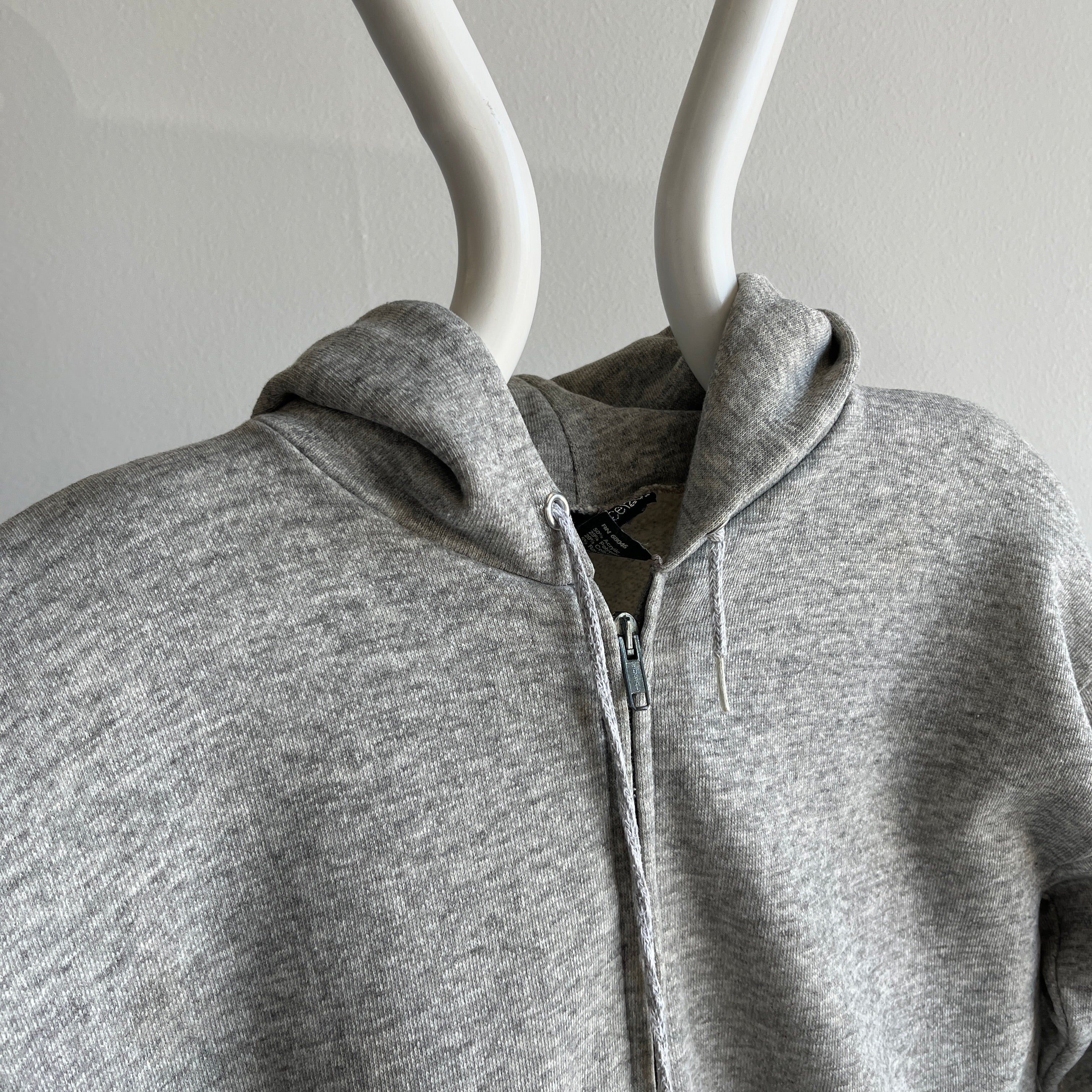 1980s Nicely Stained Gray Zip Up Hoodie