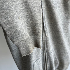 1980s Nicely Stained Gray Zip Up Hoodie