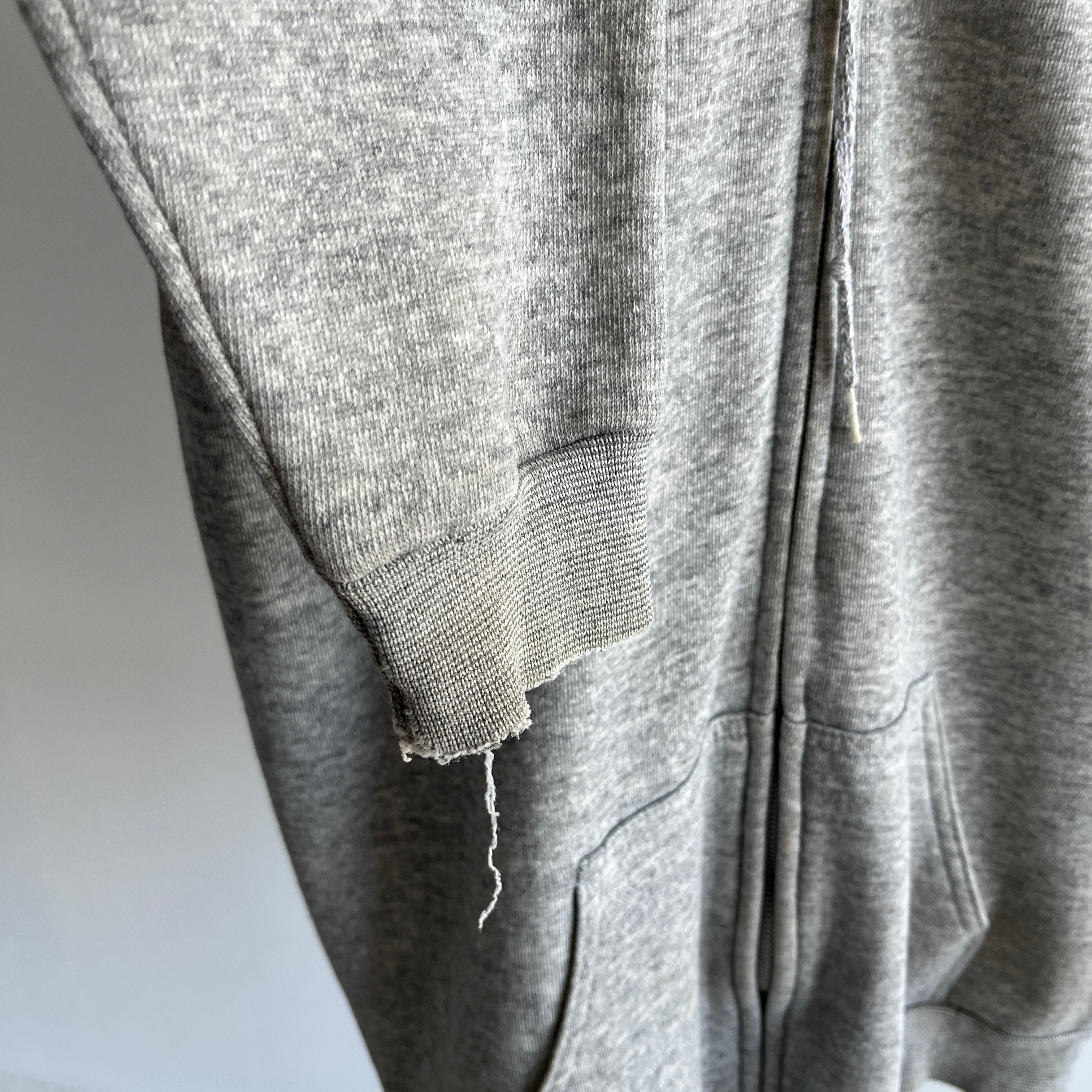 1980s Nicely Stained Gray Zip Up Hoodie