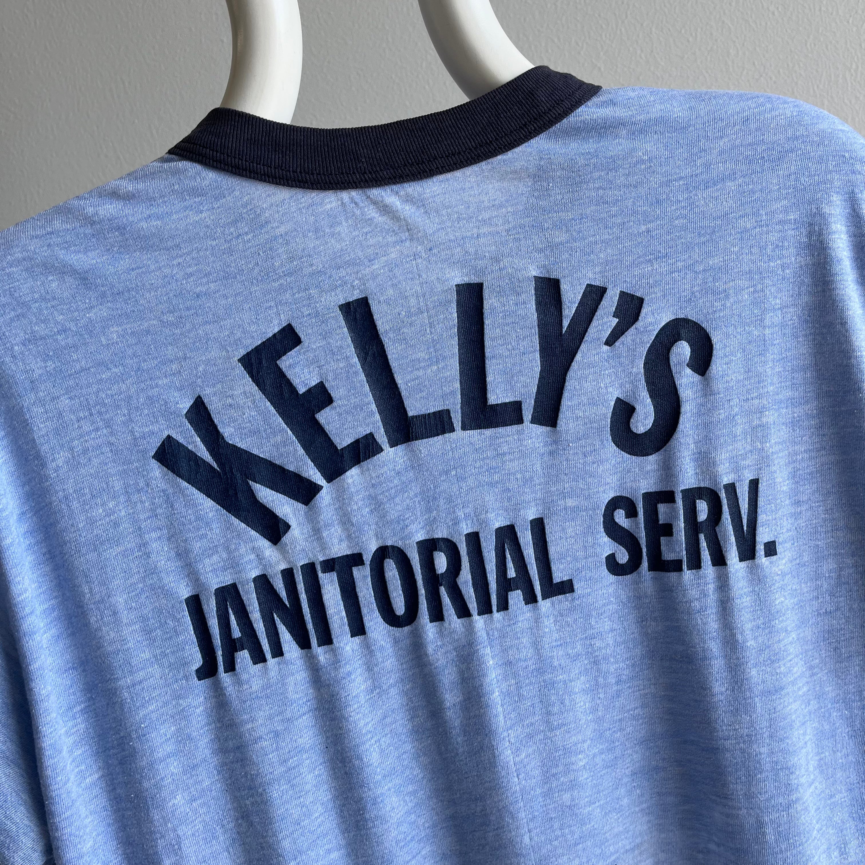 1970s Kelly's Janitorial Serv. Bleach Stained Ring T-Shirt