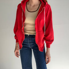 1980s Blank Lipstick Red Zip Up Hoodie - Swoooon