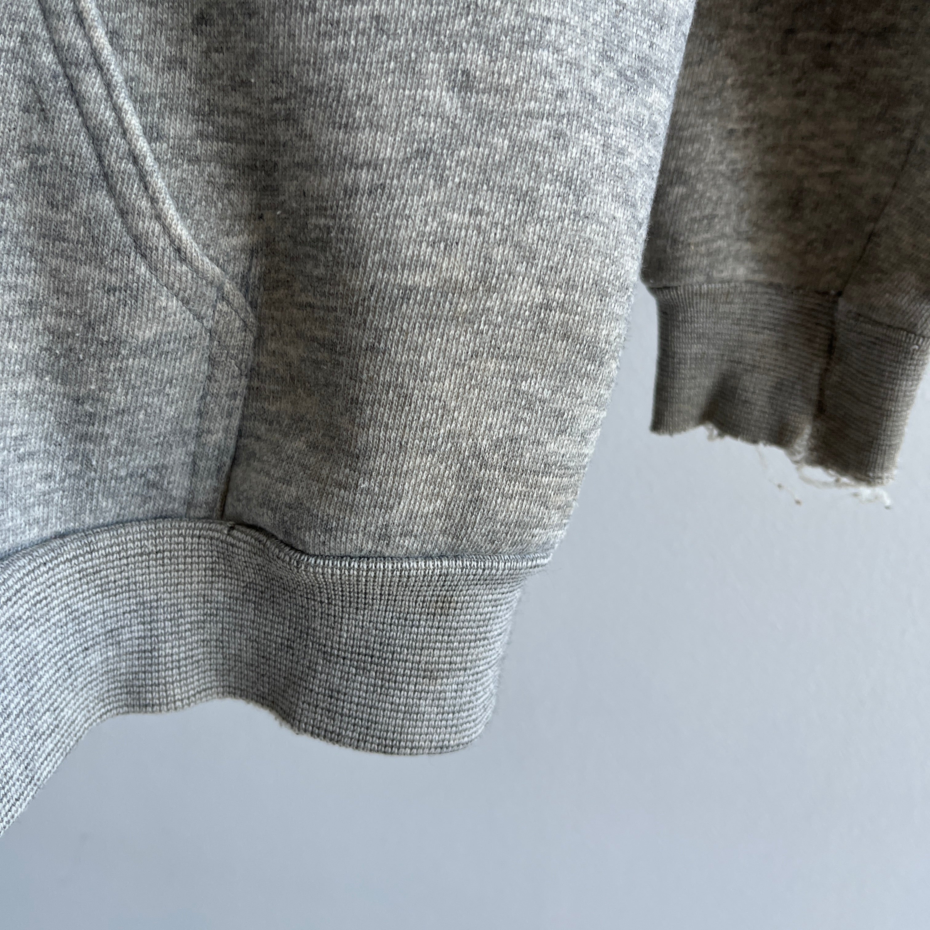 1980s Nicely Stained Gray Zip Up Hoodie