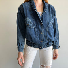 1980s Soft Denim Bomber with Shoulder Pads and Rad Detailing