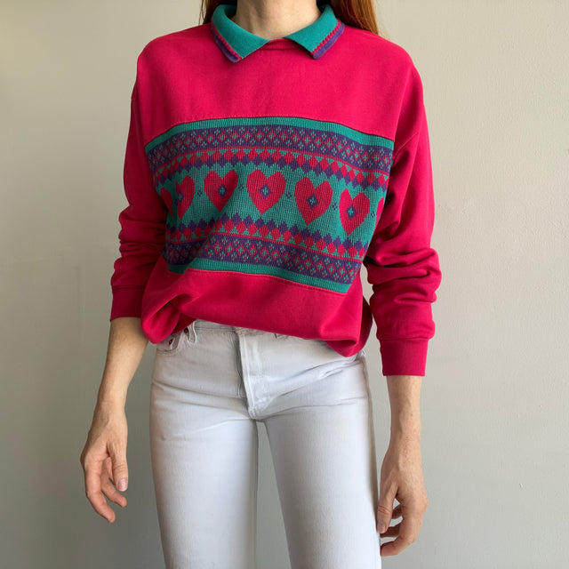 1980s Chic Grandma Polo Knit Sweatshirt