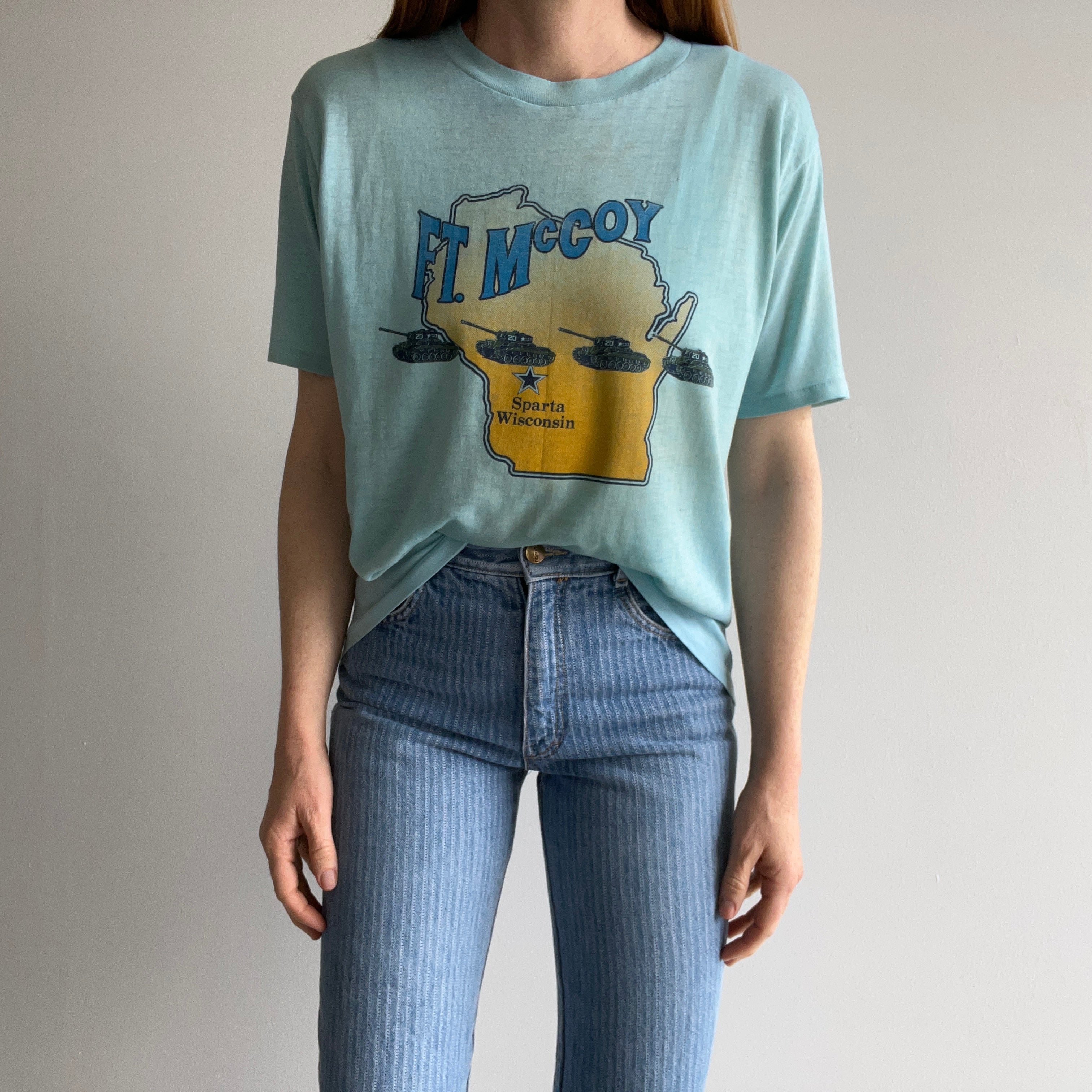 1970s Ft. McCoy Sparta Wisconsin Tissue Paper Thin Super Stained T-Shirt