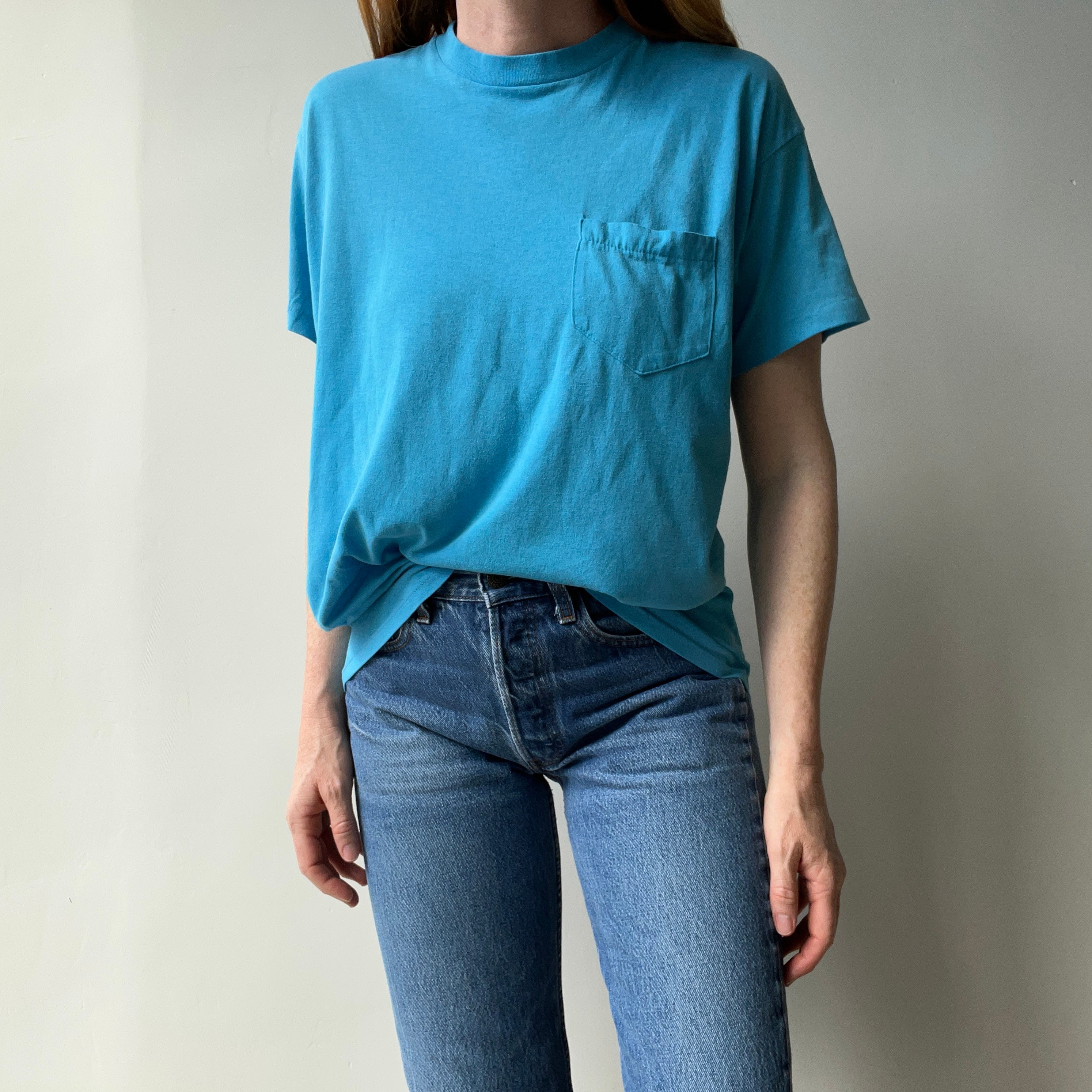 1980s Triangle Pocket Dream Boat Turquoise (Faded) T-Shirt