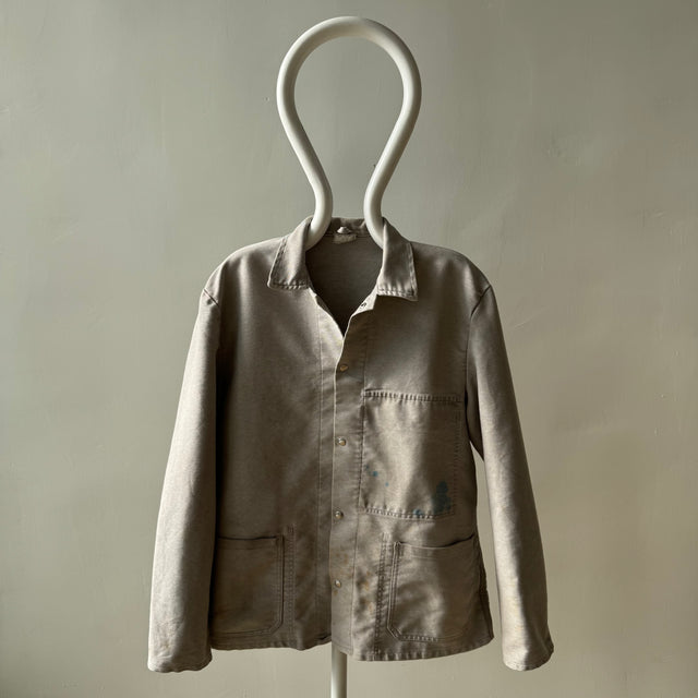 1990s Gray Super Stained Snap Front Chore Coat