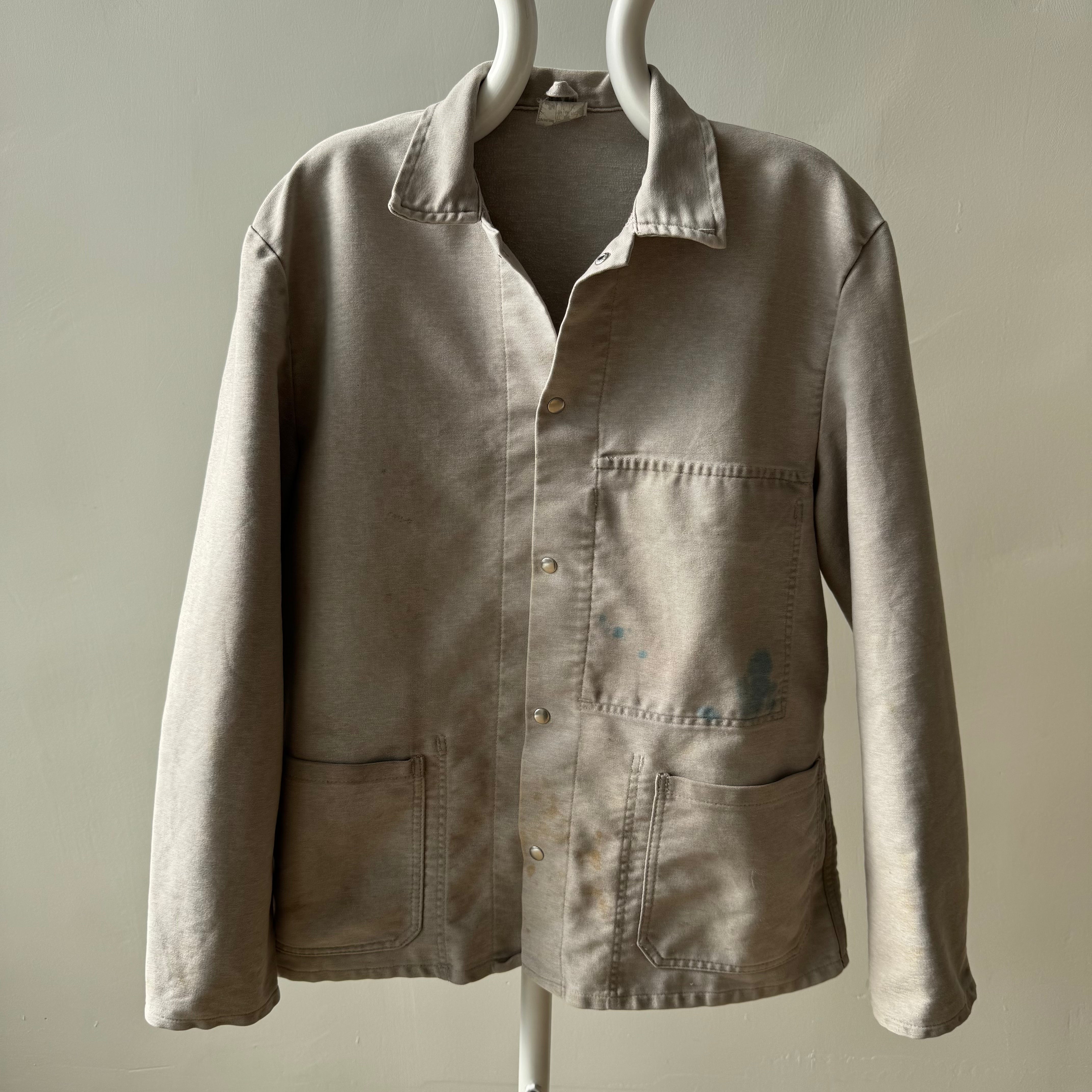 1990s Gray Super Stained Snap Front Chore Coat