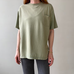 1990s Blank Faded Sage Green Pocket T Shirt