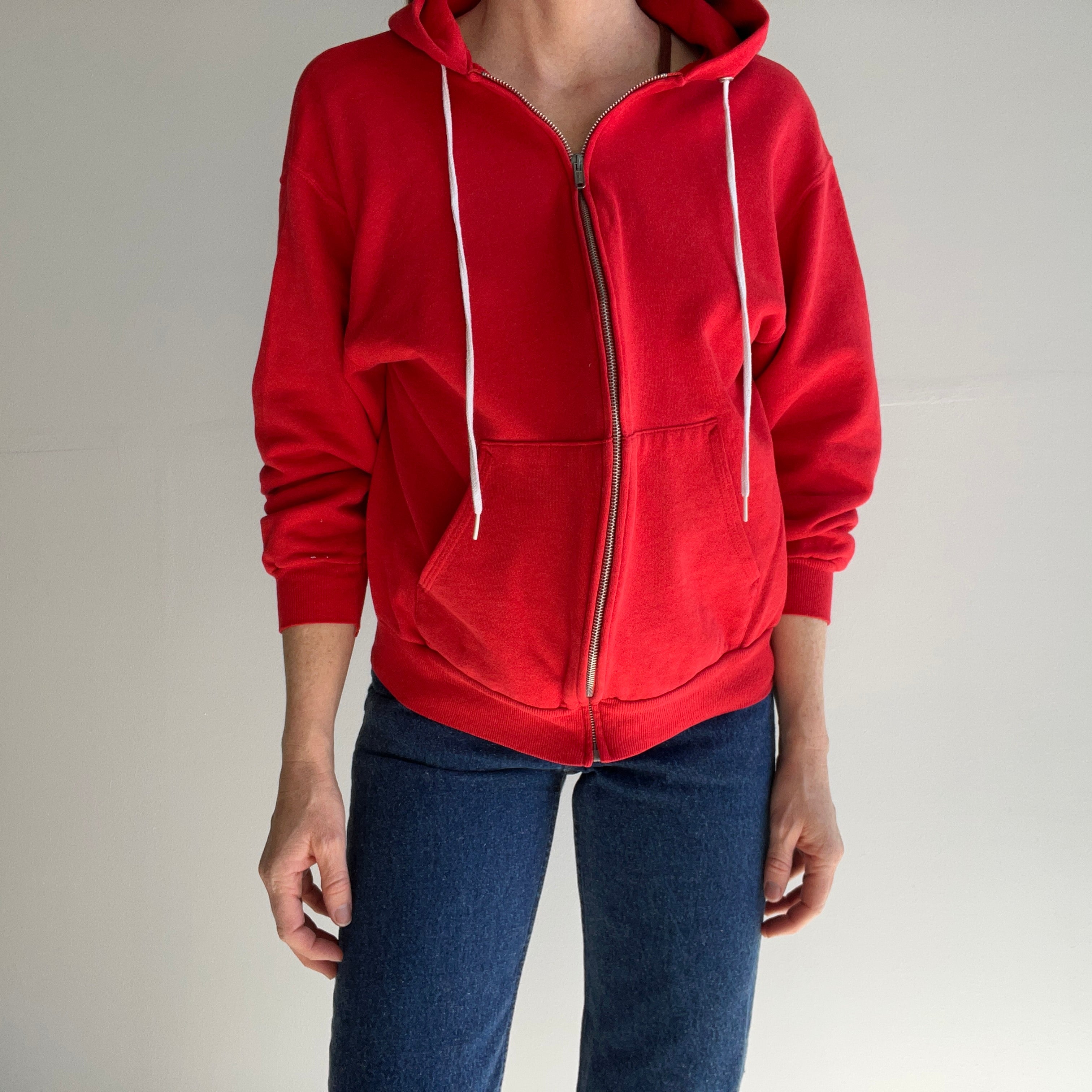 1980s Blank Lipstick Red Zip Up Hoodie - Swoooon