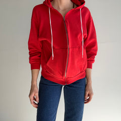 1980s Blank Lipstick Red Zip Up Hoodie - Swoooon