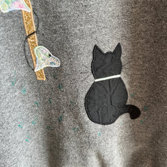 1980s Black Cat Watching the Bird House DIY Sweatshirt