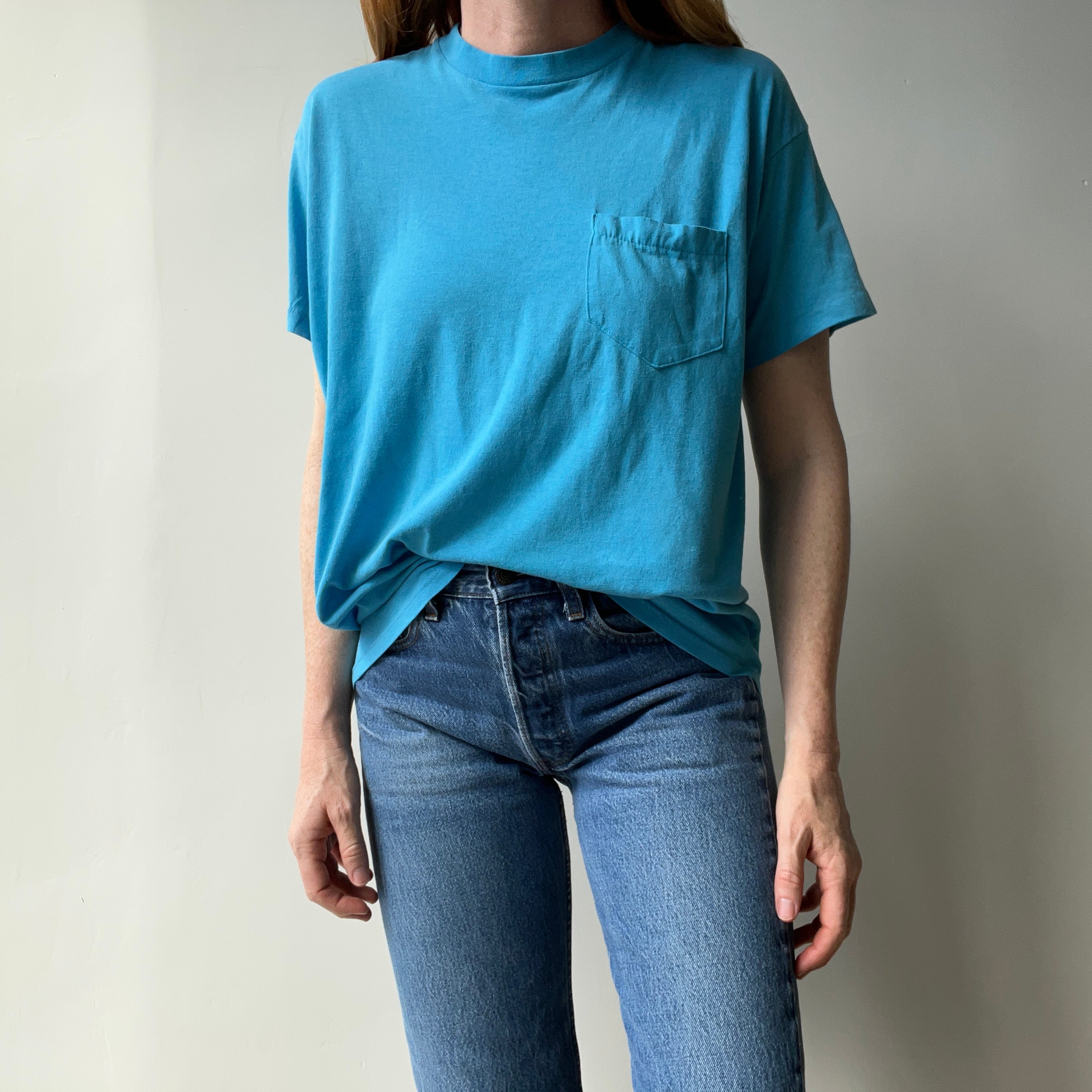 1980s Triangle Pocket Dream Boat Turquoise (Faded) T-Shirt