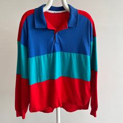 1990s Ocean Pacific Color Block Long Sleeve Polo Shirt