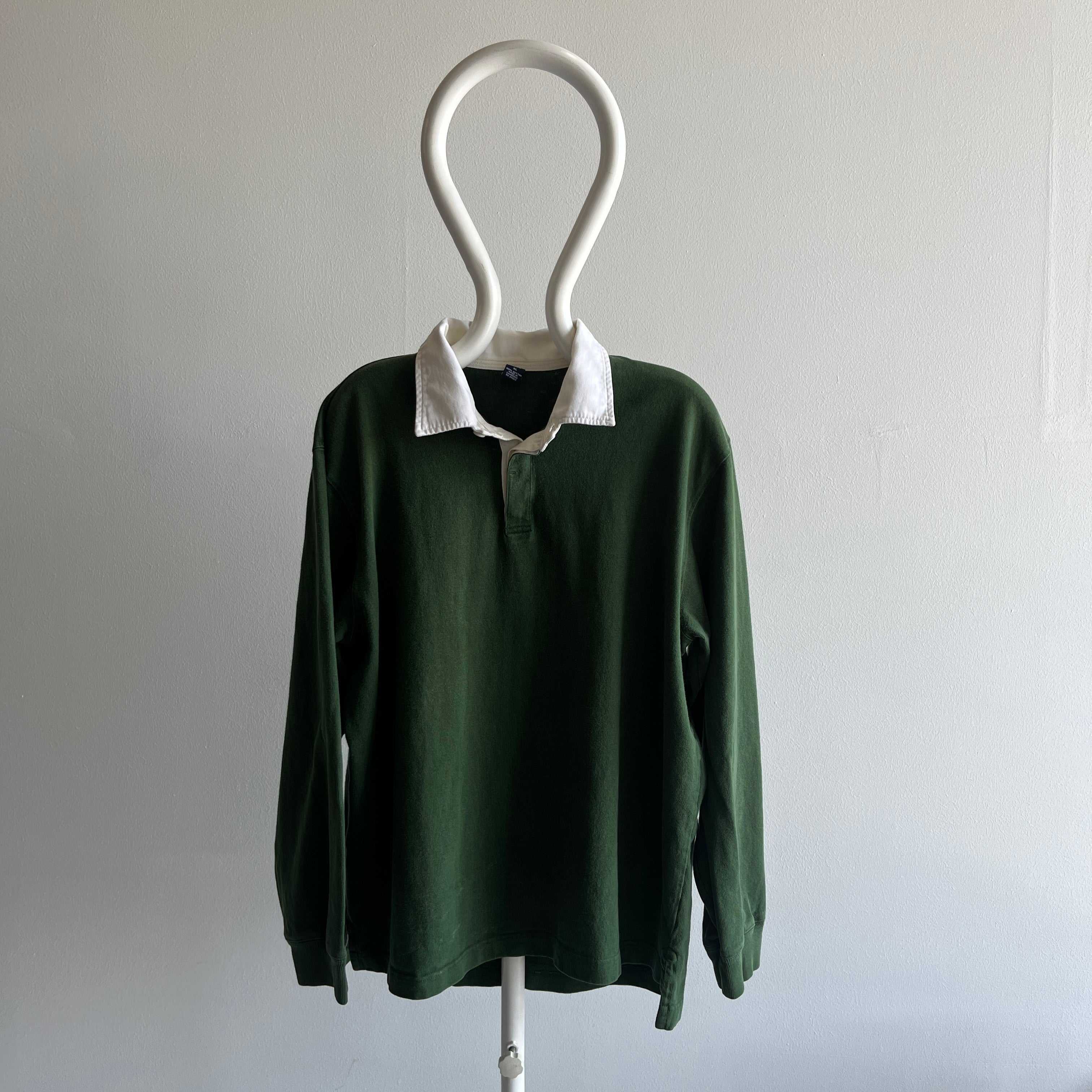 1990/2000s Hunter/Forest/Faded Green Gap Heavyweight Cotton Rugby Shirt