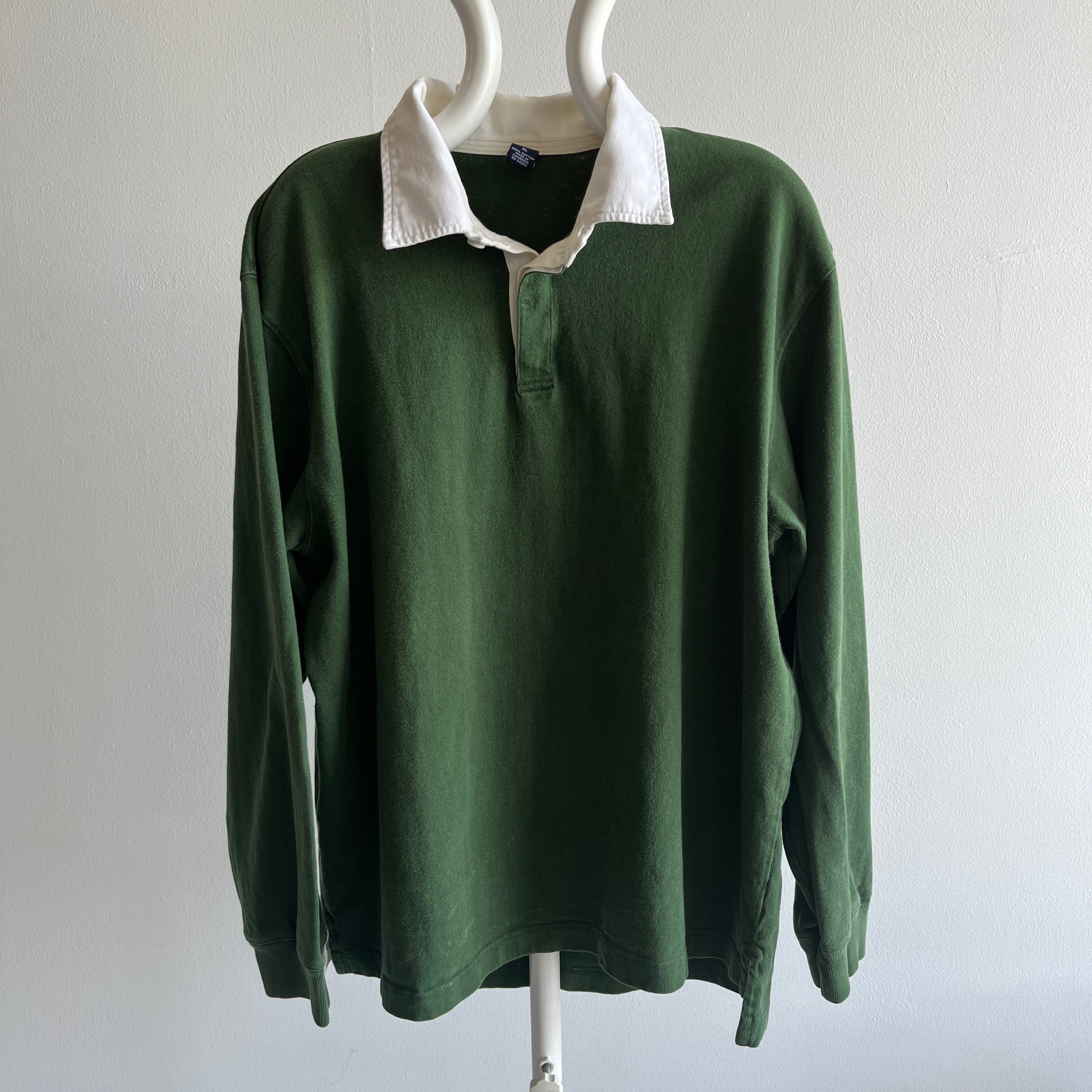 1990/2000s Hunter/Forest/Faded Green Gap Heavyweight Cotton Rugby Shirt