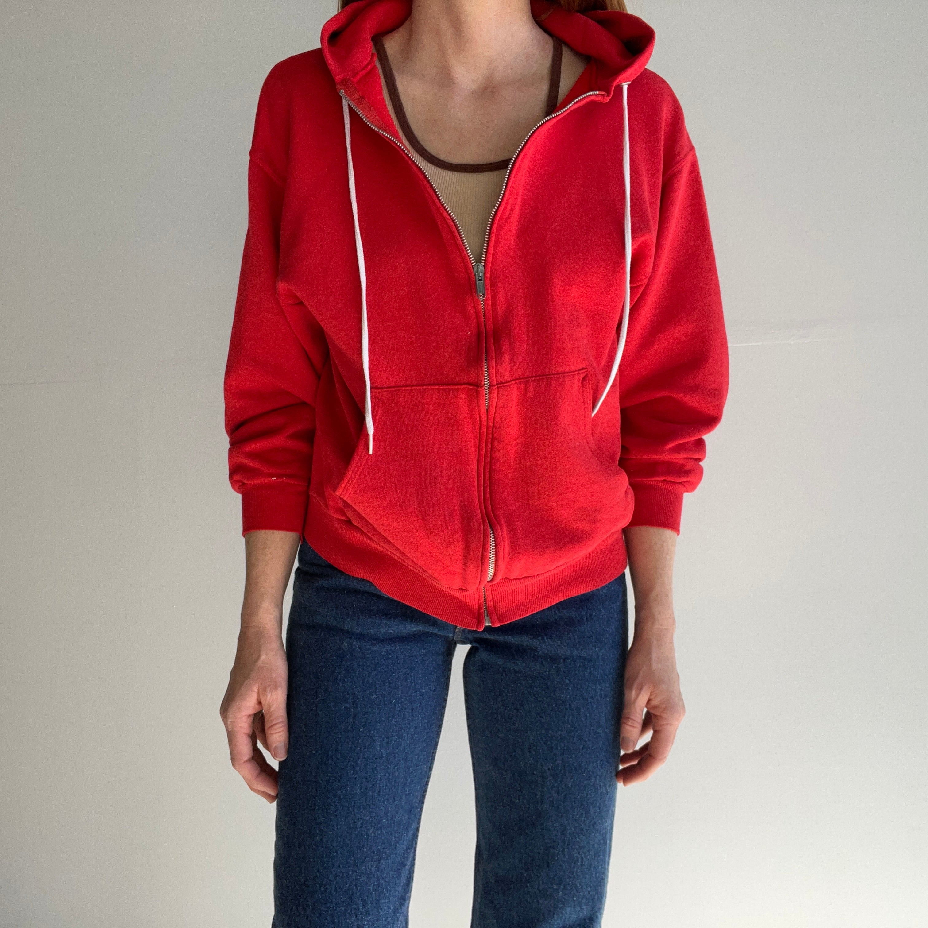 1980s Blank Lipstick Red Zip Up Hoodie - Swoooon