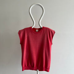 1980s Super Faded Red to Pink Notched Sleeve Warm Up - THIS