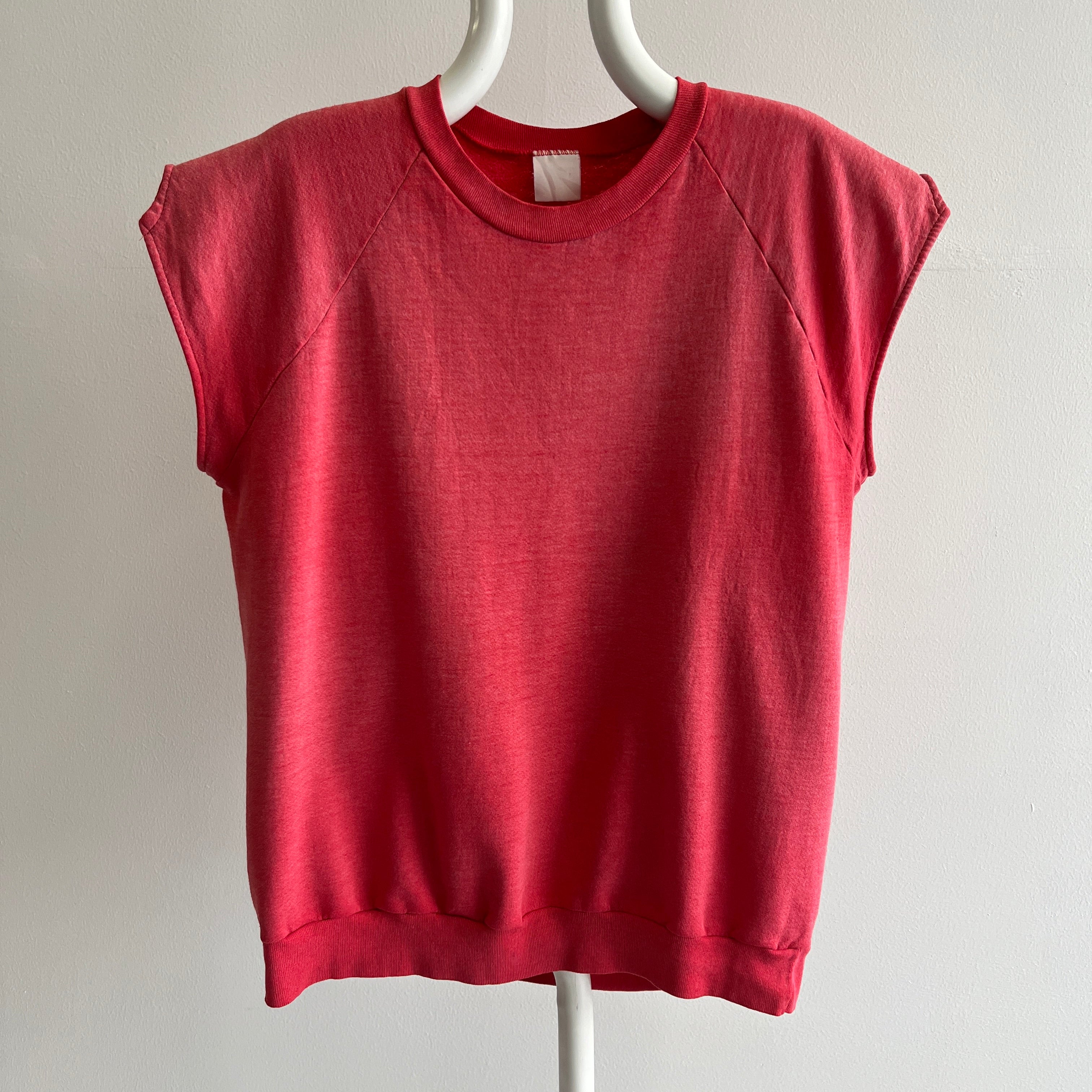 1980s Super Faded Red to Pink Notched Sleeve Warm Up - THIS