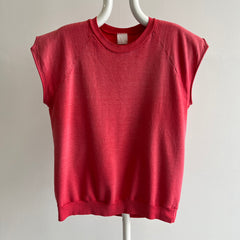 1980s Super Faded Red to Pink Notched Sleeve Warm Up - THIS