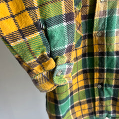 1970s Cool Sun Faded Shoulder Green and Yellow Cotton Flannel (Smaller Size)