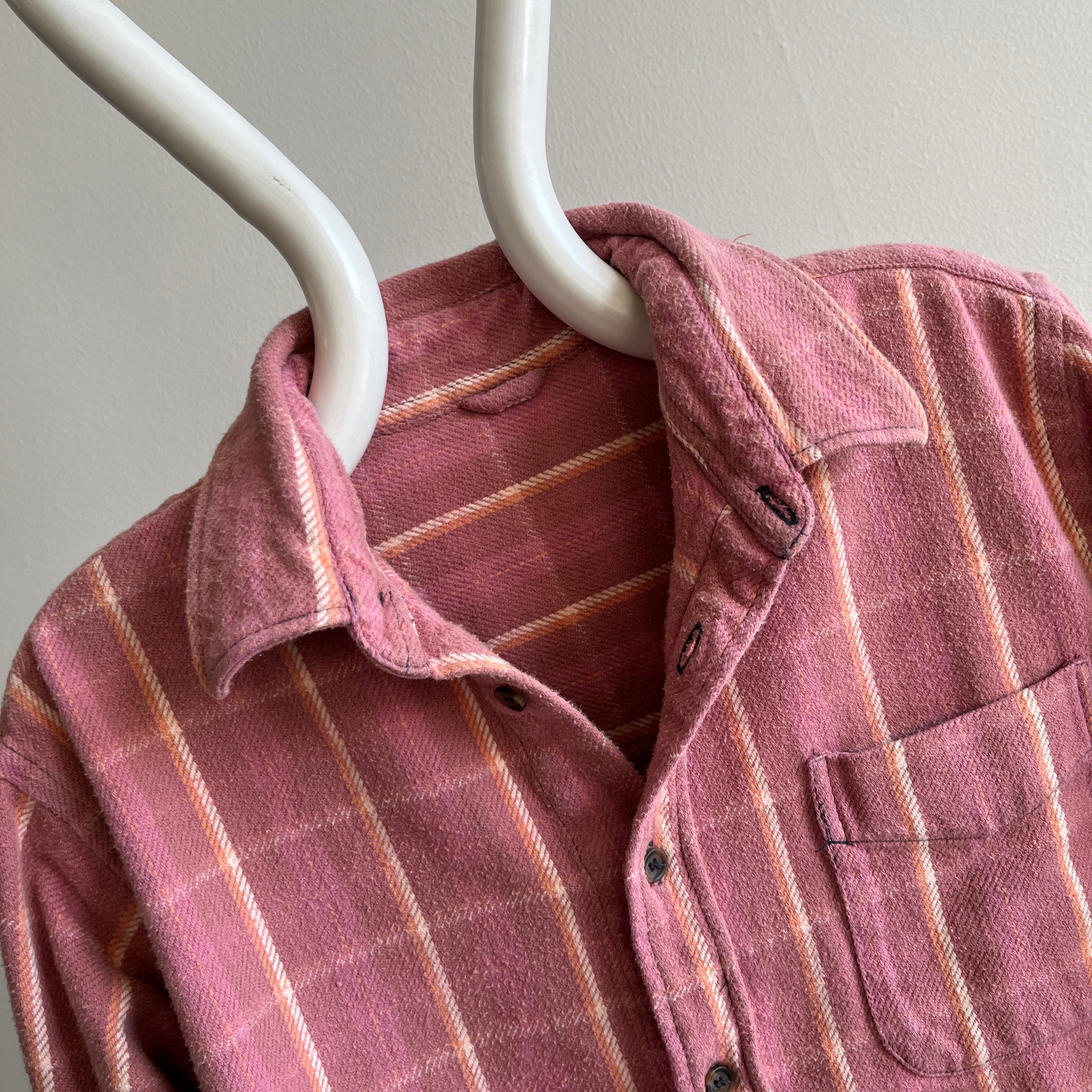 1990/2000s Bleached Out and Re-Dyed Cozy Pink Plaid Cotton Flannel