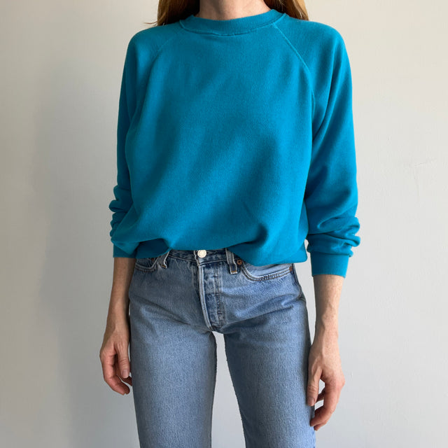 1980s Turquoise Raglan Sweatshirt of the Best Sort