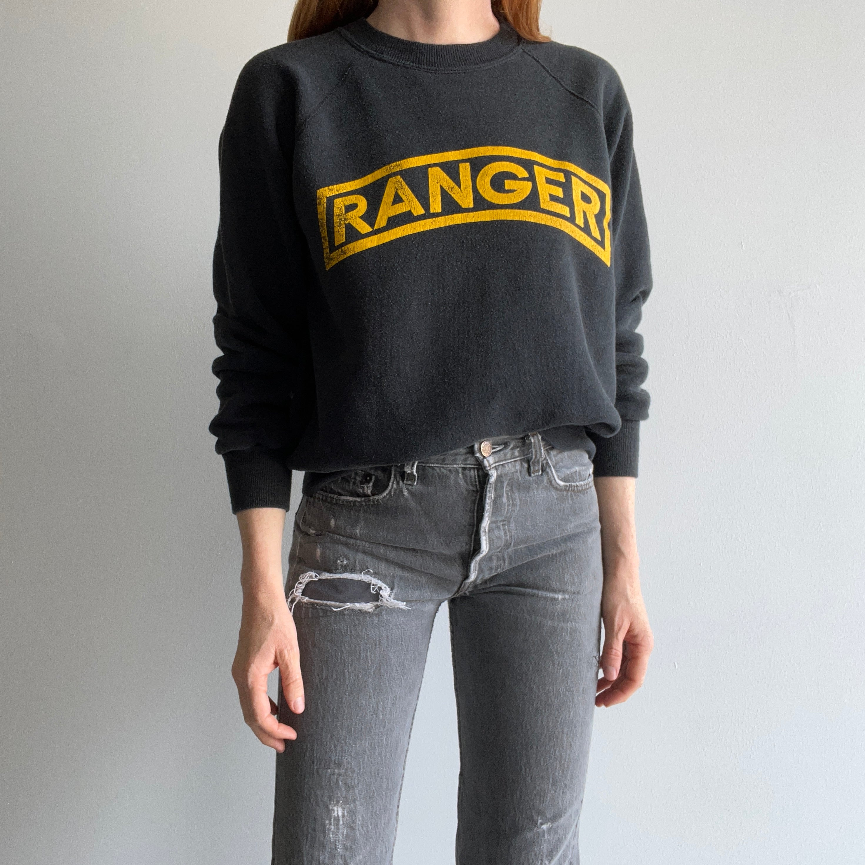 1980s Ranger Sweatshirt with EPIC Sun Fading on the Backside