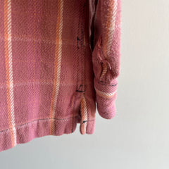 1990/2000s Bleached Out and Re-Dyed Cozy Pink Plaid Cotton Flannel