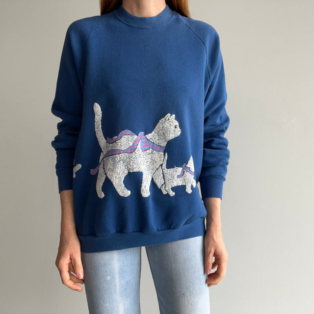 1980s Cats and Ribbons Wrap Around Sweatshirt - OMG