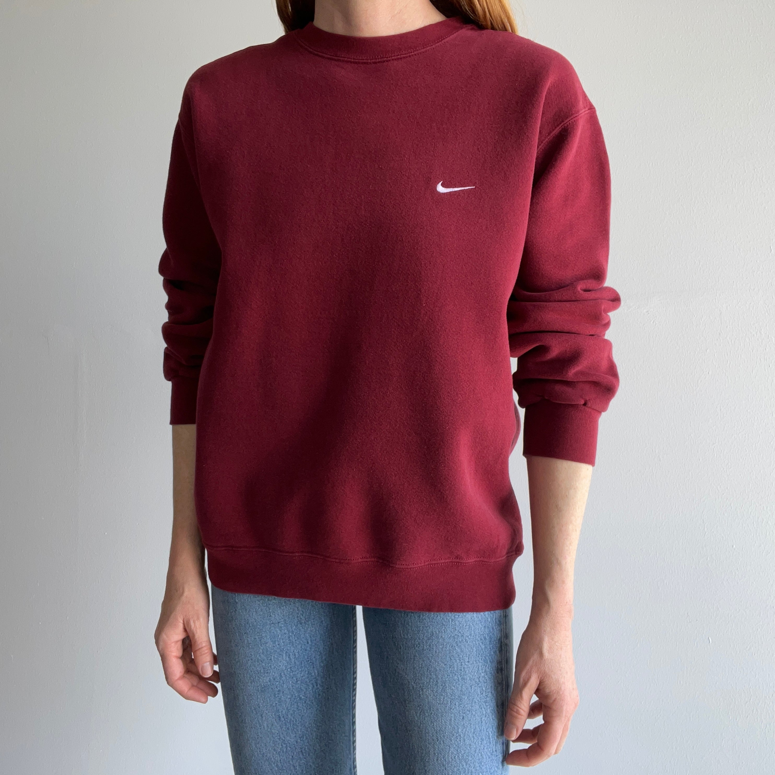 1990s Burgundy Nike Sweatshirt - Medium Weight