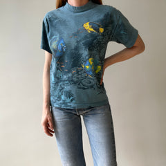 1990s Habitat All Over Print Fish T Shirt - Wrap Around Alert